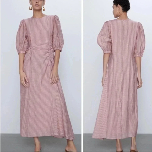 Zara pink gathered cinched waist maxi dress - Picture 2 of 16